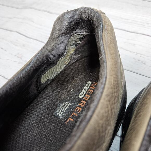 B36 Merrell World Legend Dark Earth Shoe Men Sz 11 Brown Leather Slip On J45197 - Picture 5 of 8